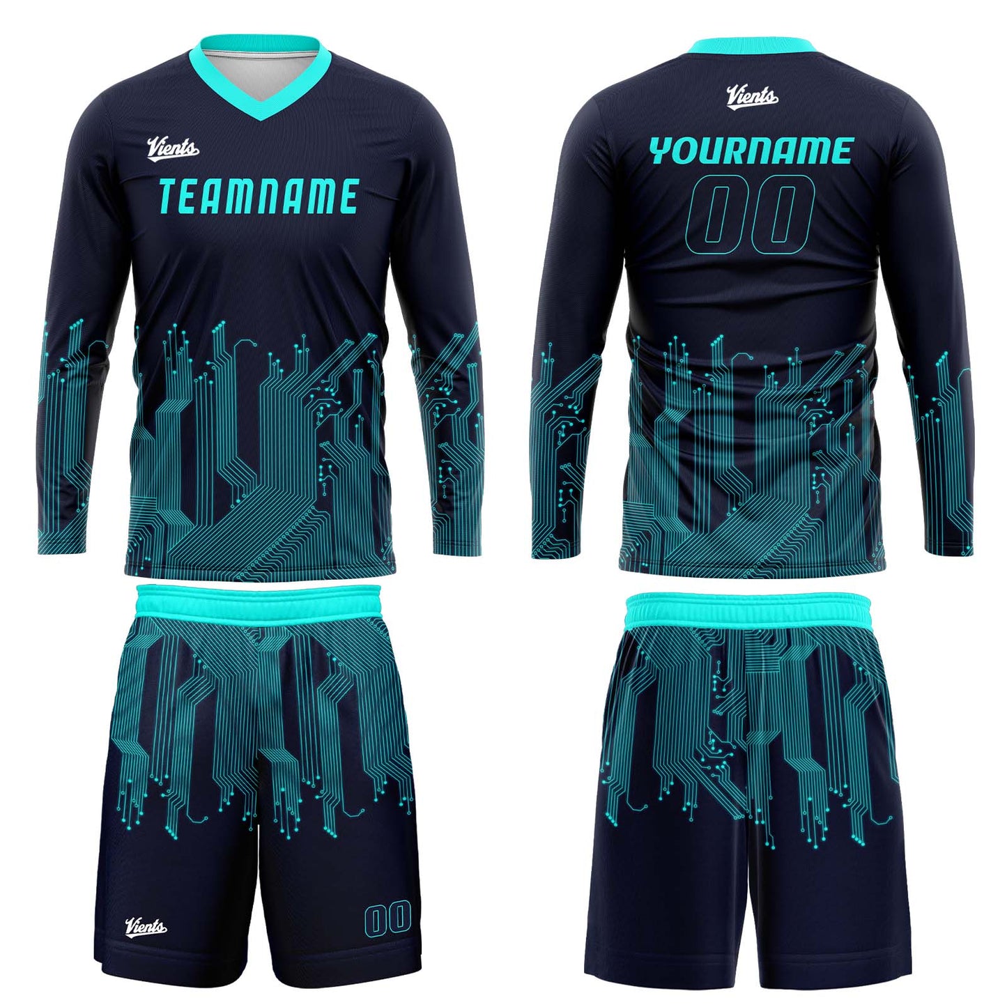 Custom Dark Blue Cyan Basketball Soccer Football Shooting Long T-Shirt for Adults and Kids