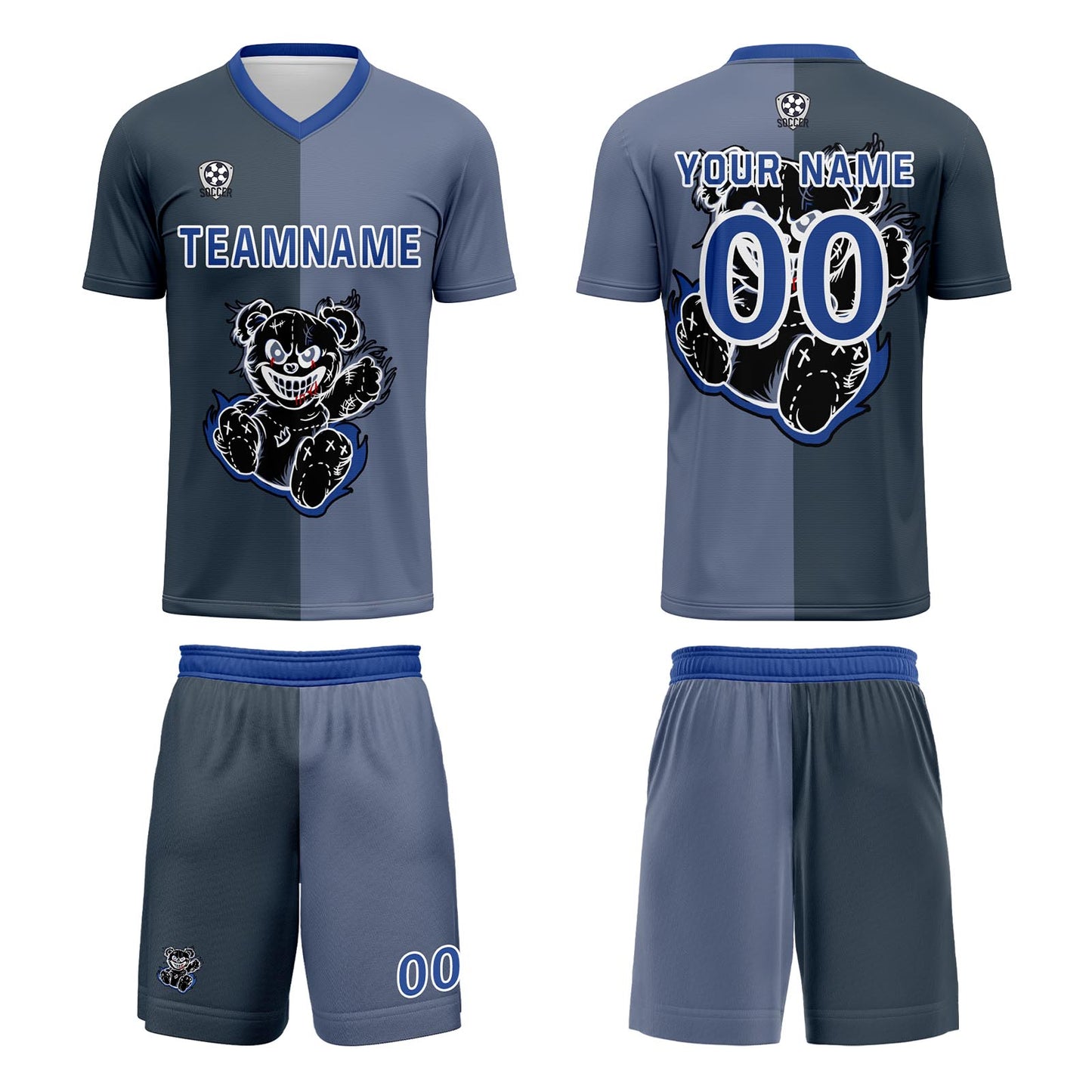 Custom Gray Blue Soccer Uniform Jersey Kids Adults Personalized Set Jersey Shirt