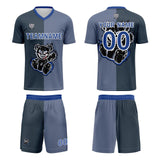 Custom Gray Blue Soccer Uniform Jersey Kids Adults Personalized Set Jersey Shirt