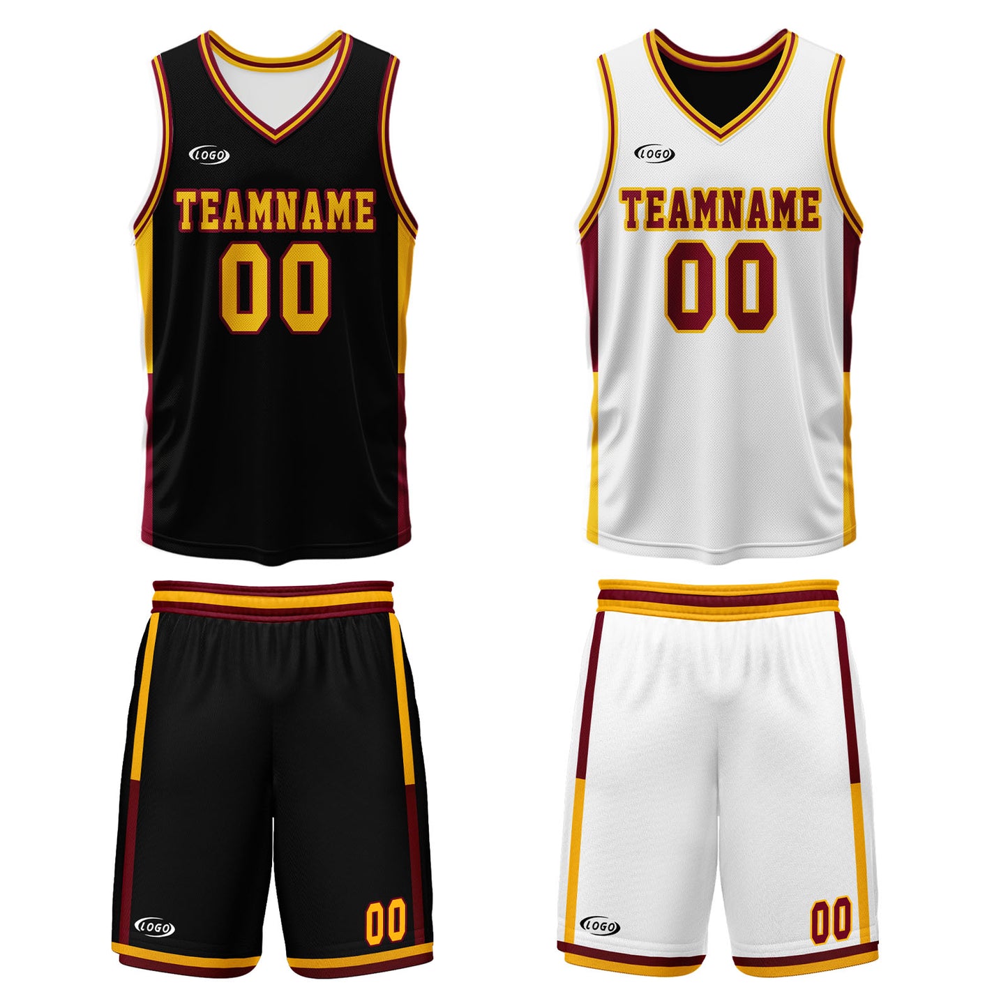 Custom Black White Yellow Reversible Basketball Suit for Adults and Kids Personalized Jersey