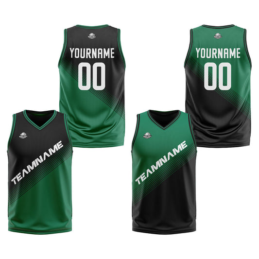 Custom Black Green Reversible Basketball Suit for Adults and Kids Personalized Jersey