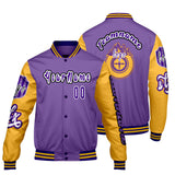 Custom Purple Yellow  Letterman Varsity Jacket Personalized Embroidery Printing