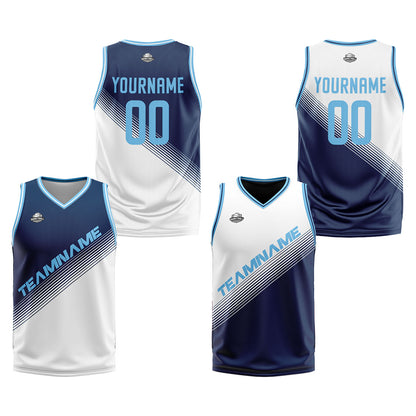 Custom Navy White Reversible Basketball Suit for Adults and Kids Personalized Jersey