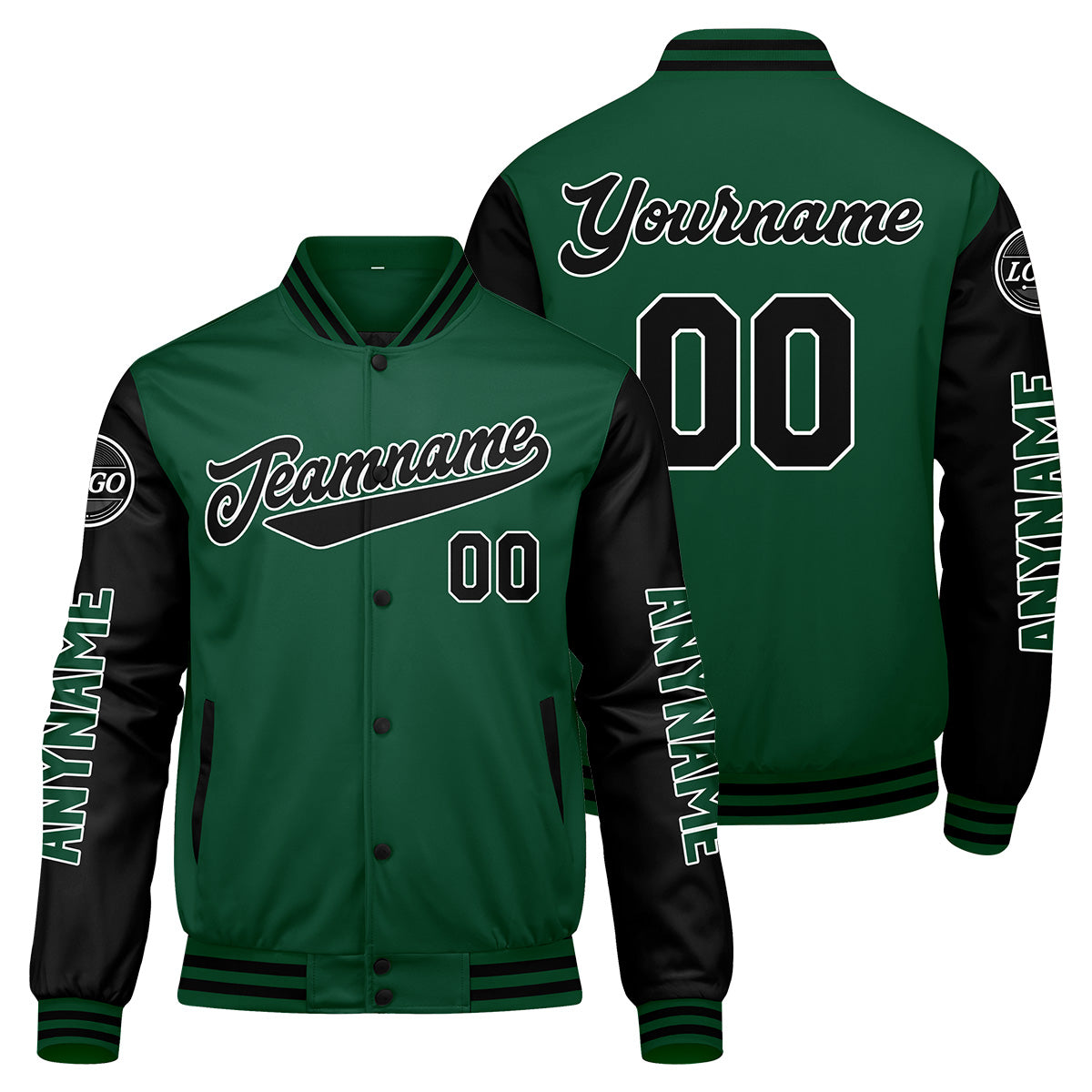 Custom Green Black Varsity Jackets for Men Women Youth Personalized Letterman Jackets
