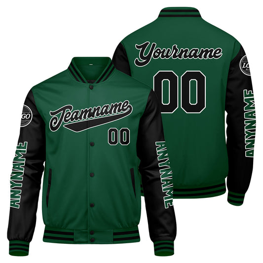 Custom Green Black Varsity Jackets for Men Women Youth Personalized Letterman Jackets