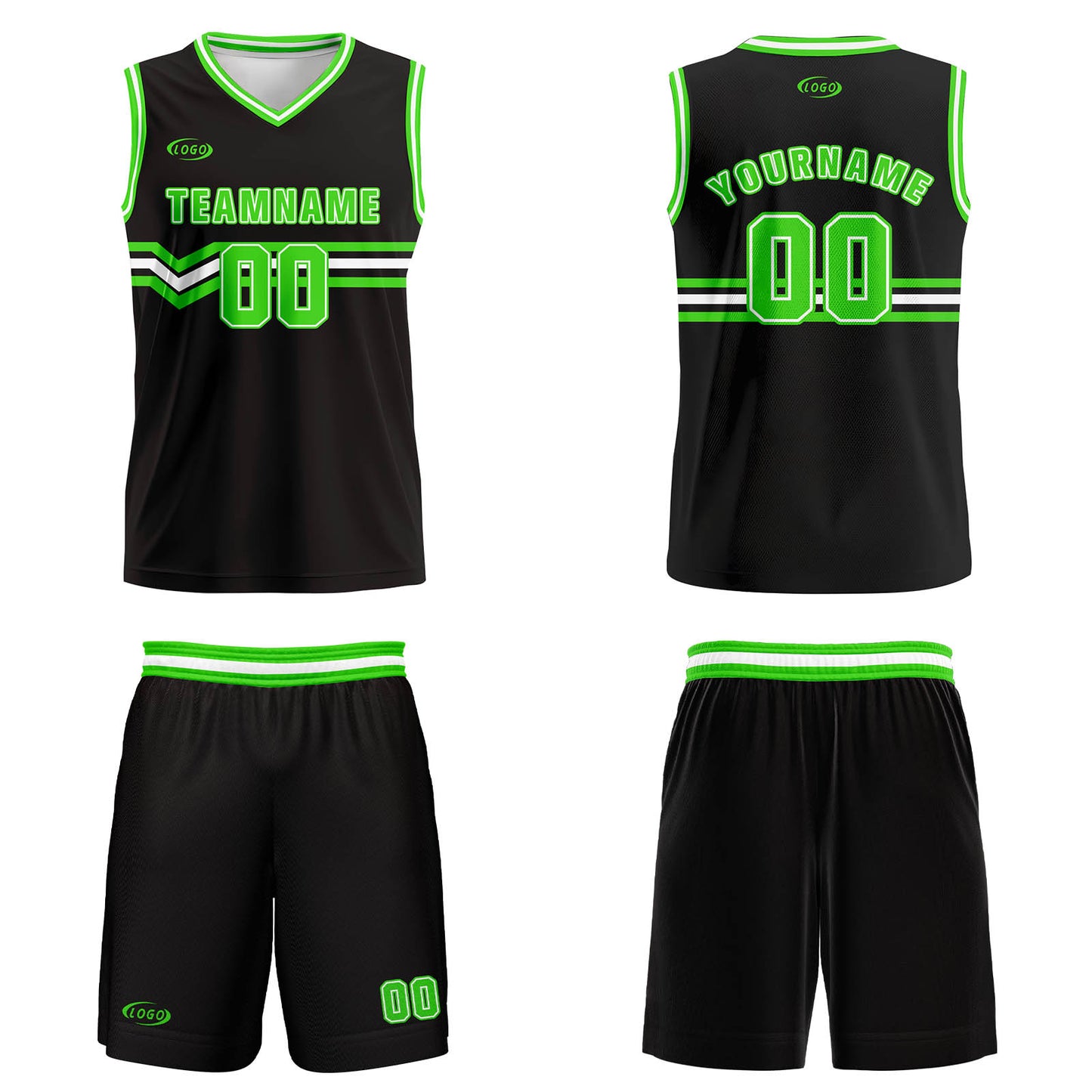 Custom Black Bright Green White Basketball Jersey Uniform Suit Printed Your Logo Name Number