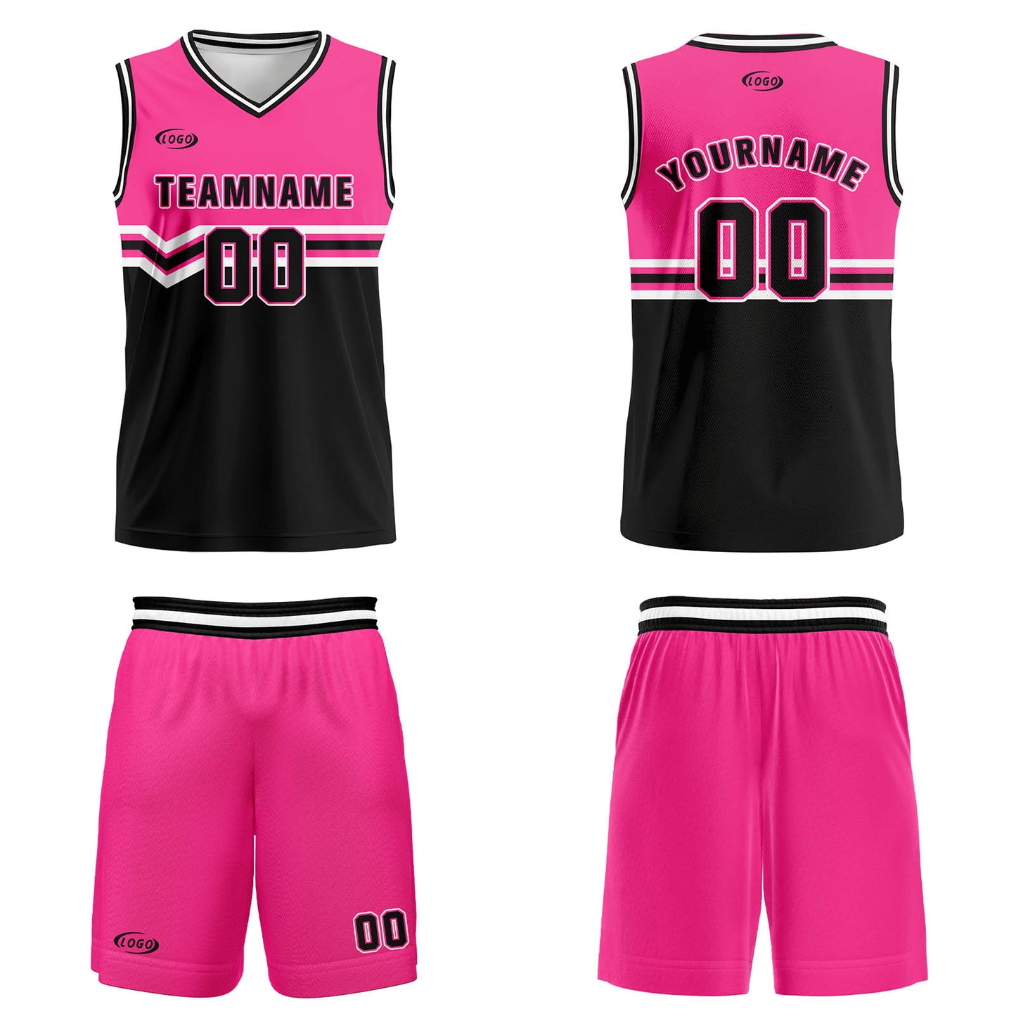 Custom Pink Black White Basketball Jersey Uniform Suit Printed Your Logo Name Number