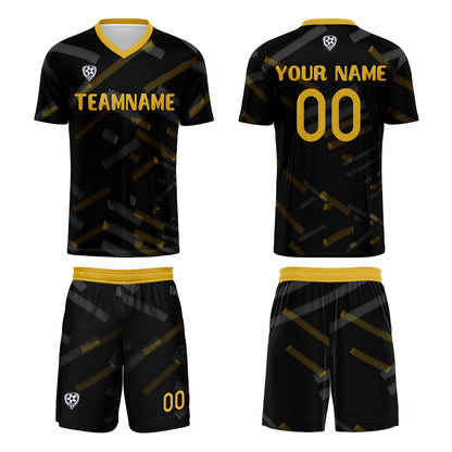 Custom Black Lemon Yellow Soccer Uniform Jersey Kids Adults Personalized Set Jersey Shirt