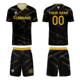 Custom Black Lemon Yellow Soccer Uniform Jersey Kids Adults Personalized Set Jersey Shirt