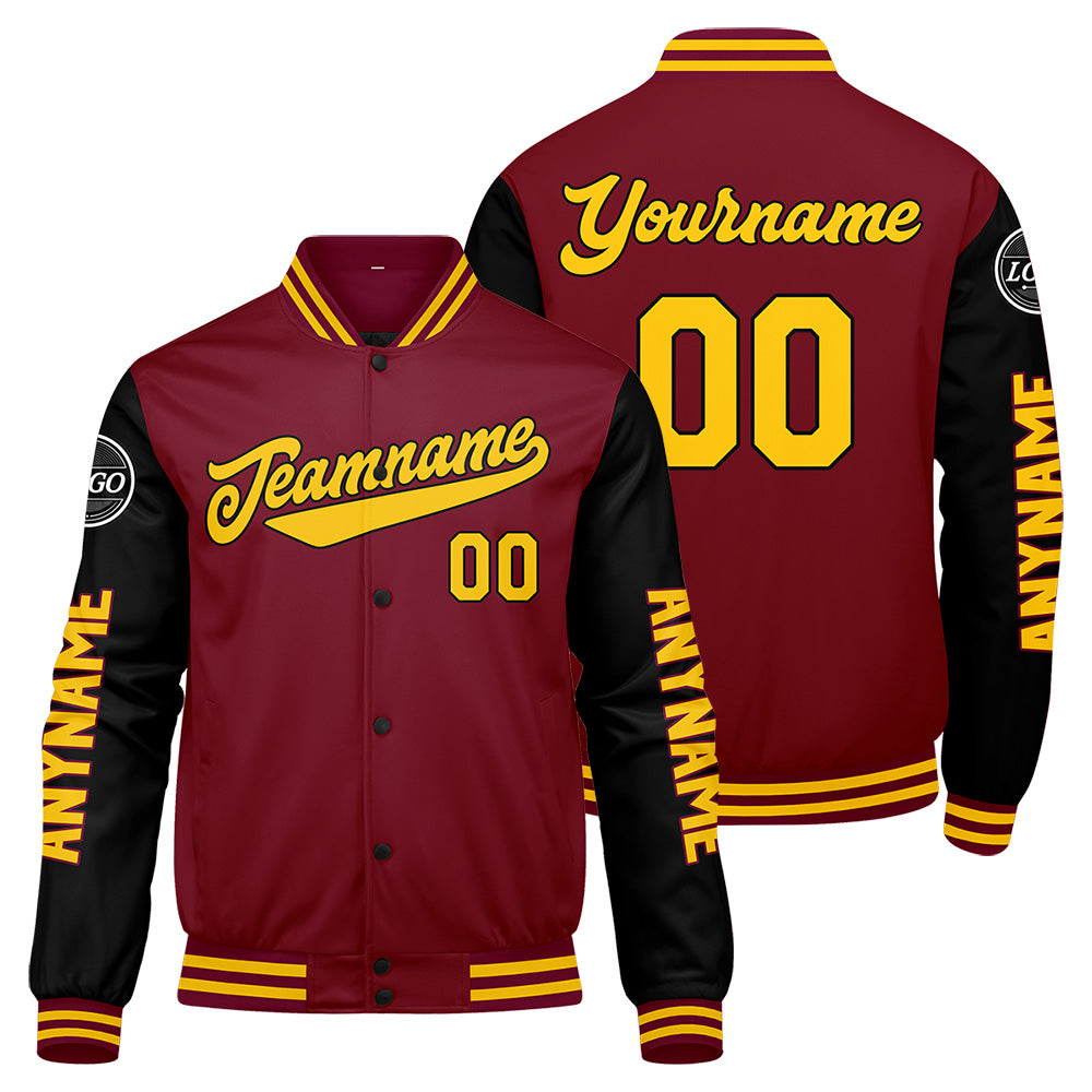 Custom Crimson Black Yellow Varsity Jackets for Men Women Youth Personalized Letterman Jackets