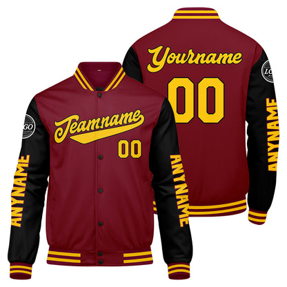Custom Crimson Black Yellow Varsity Jackets for Men Women Youth Personalized Letterman Jackets
