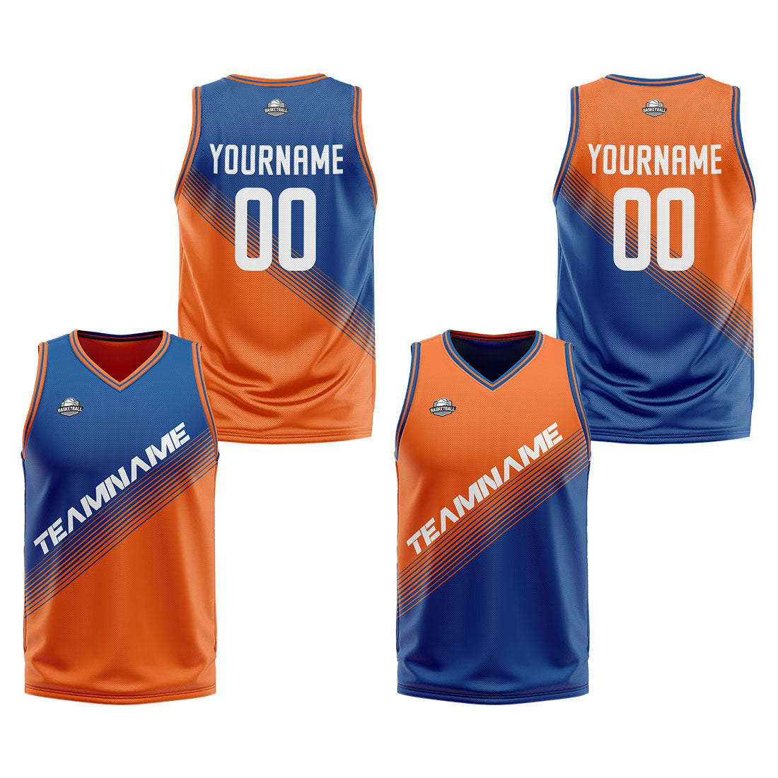 Custom Blue Orange Reversible Basketball Suit for Adults and Kids Personalized Jersey