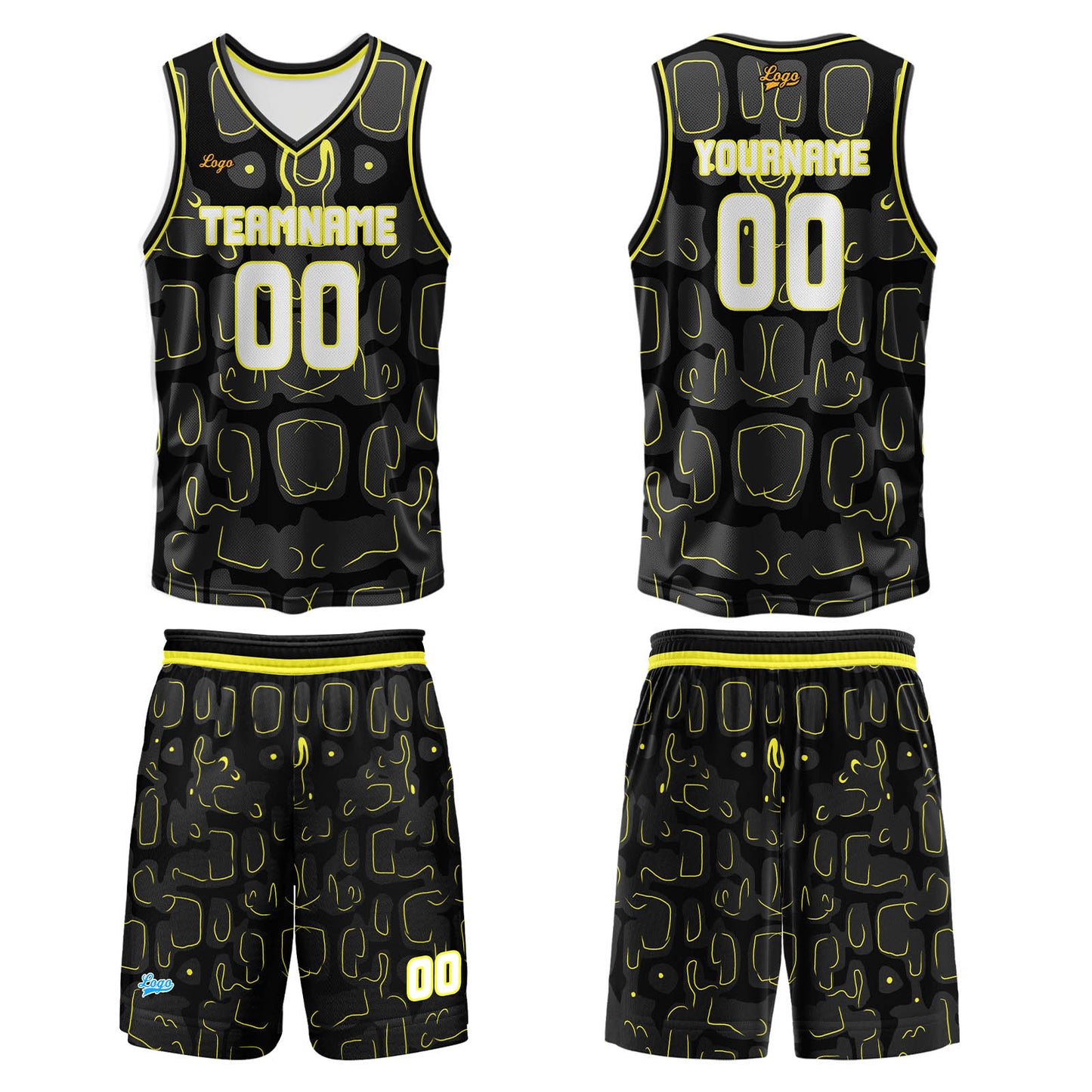 Custom Black Lemon Yellow Basketball Jersey Uniform Suit Printed Your Logo Name Number
