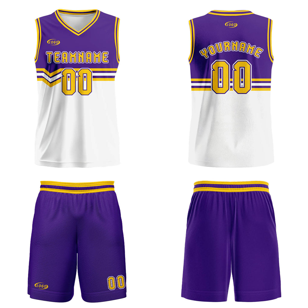Custom Purple White Yellow Basketball Jersey Uniform Suit Printed Your Logo Name Number