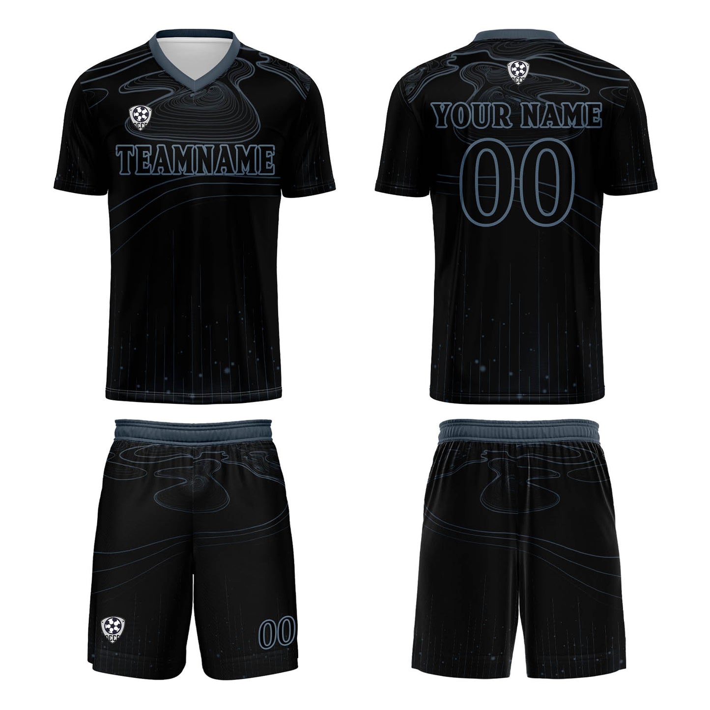 Custom Black Haze Blue Soccer Uniform Jersey Kids Adults Personalized Set Jersey Shirt