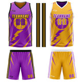 Custom Purple Yellow Reversible Basketball Suit for Adults and Kids Personalized Jersey