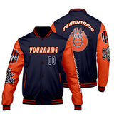 Custom Navy Orange Letterman Varsity Jacket Personalized Embroidery Printing