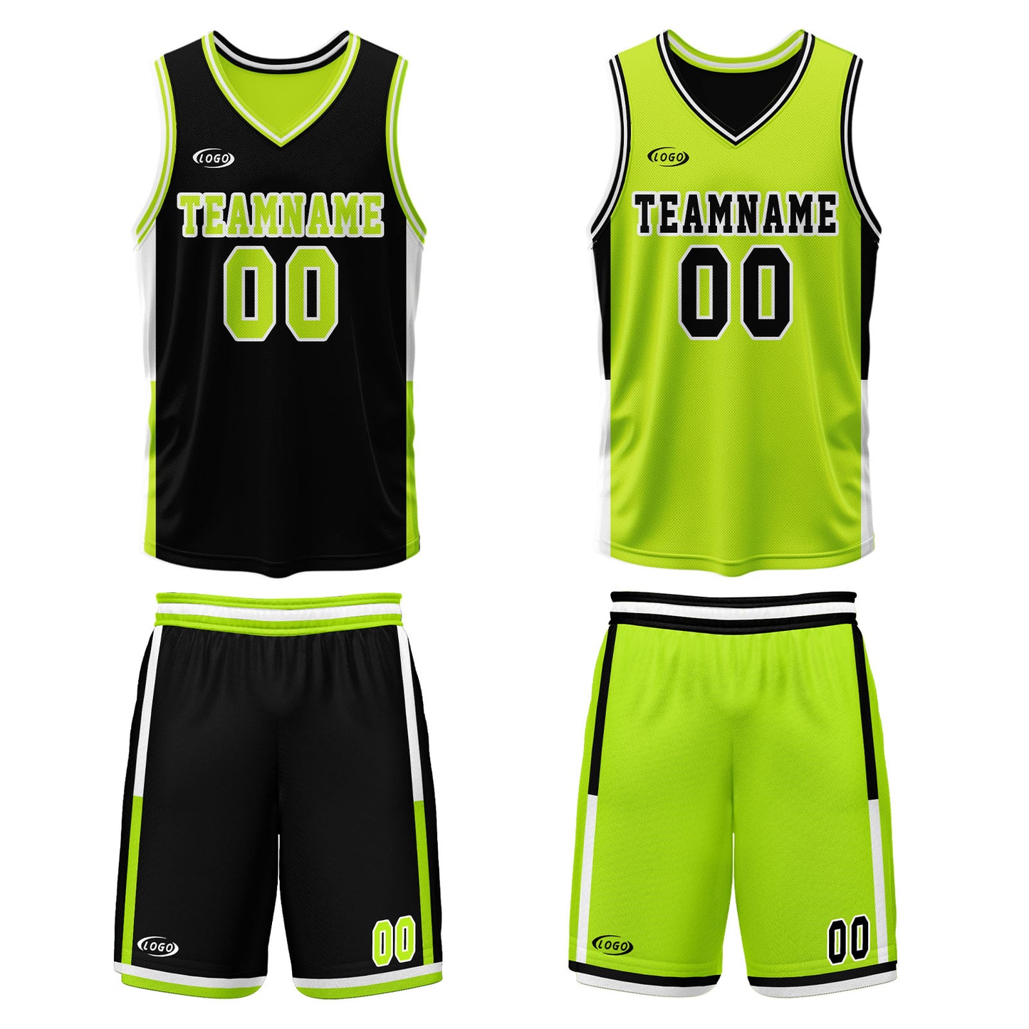 Custom Black Neon Green Reversible Basketball Suit for Adults and Kids Personalized Jersey