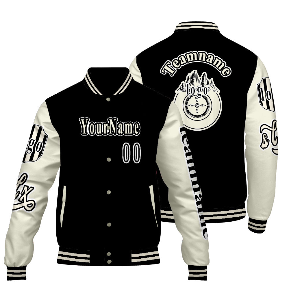 Custom Black White Letterman Varsity Jacket Personalized Embroidery Printing