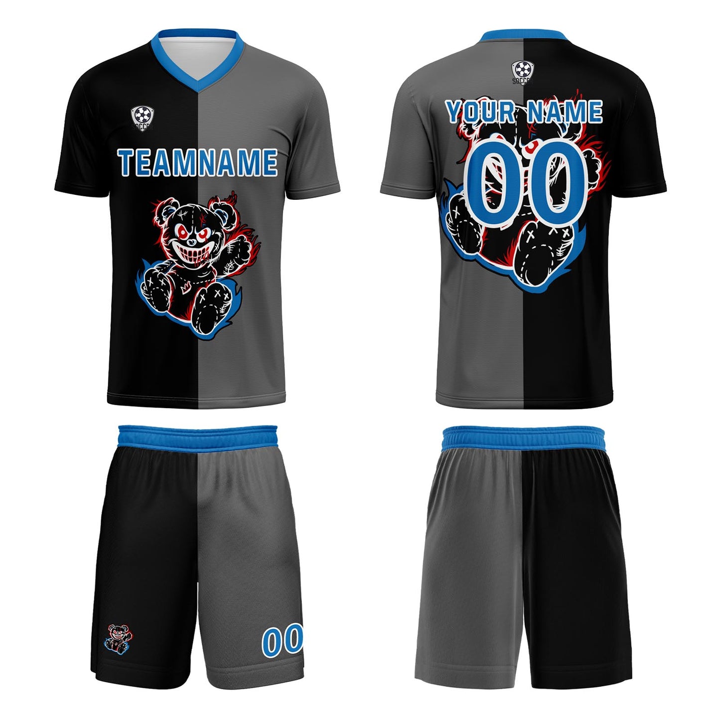 Custom Black Blue Soccer Uniform Jersey Kids Adults Personalized Set Jersey Shirt