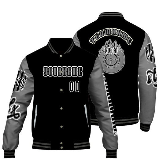 Custom Black Grey Letterman Varsity Jacket Personalized Embroidery Printing