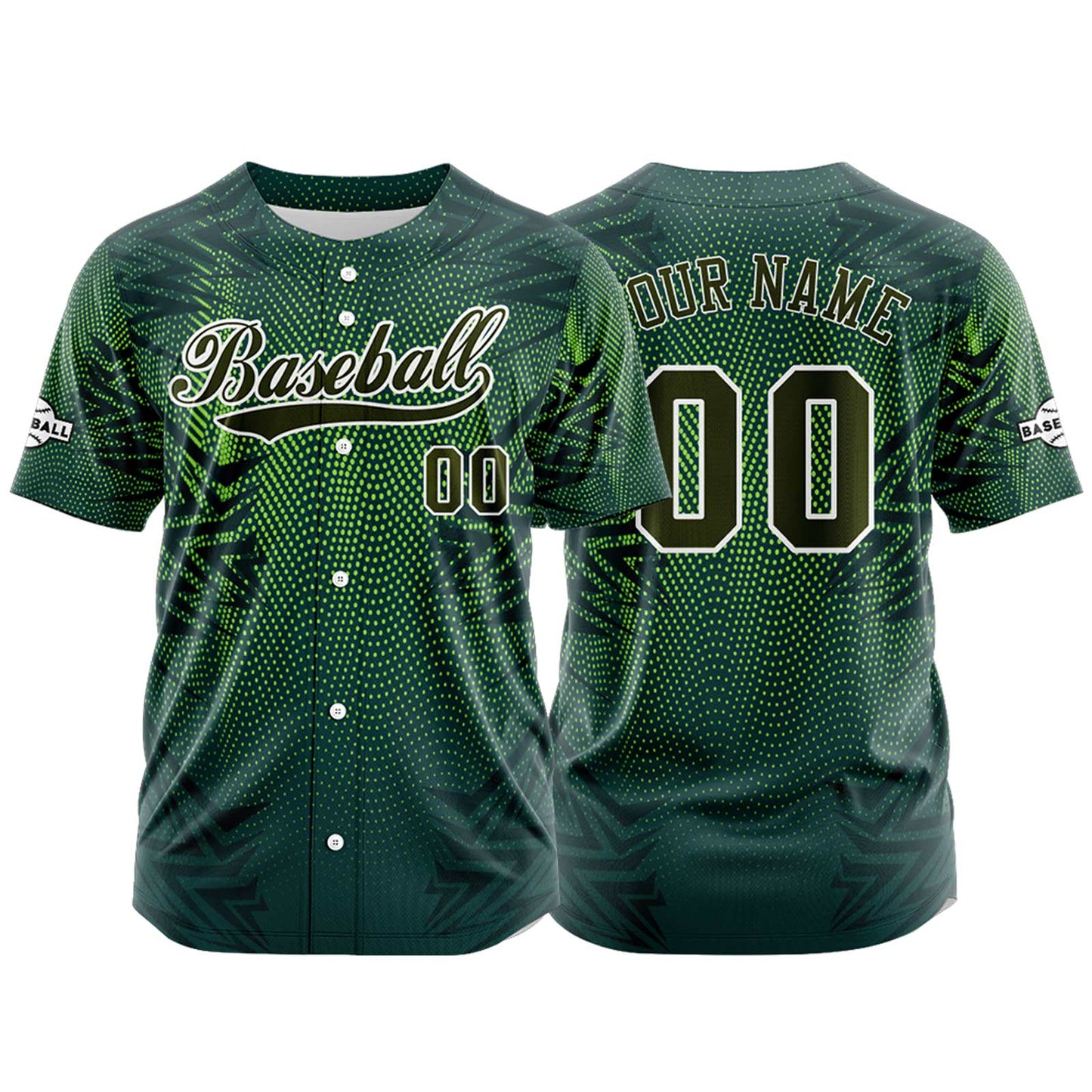 Custom Green Button Down Baseball Jersey for Men Women Adult Youth Print Name Number Logo