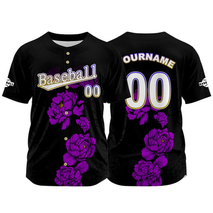Custom Black Baseball Jersey Print Personalized Name, Number and Logo