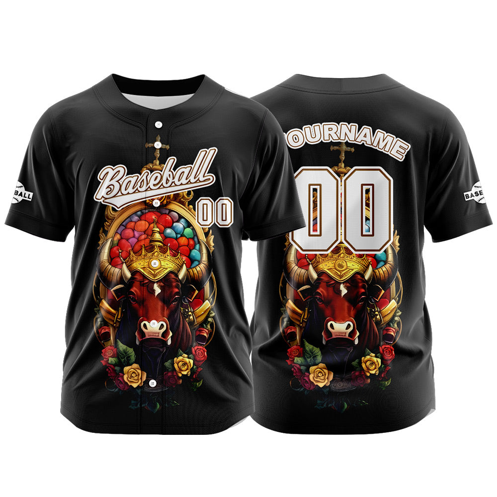 Custom Black Button Down Baseball Jersey for Men Women Adult Youth Print Name Number Logo