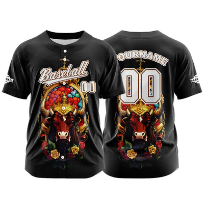 Custom Black Button Down Baseball Jersey for Men Women Adult Youth Print Name Number Logo