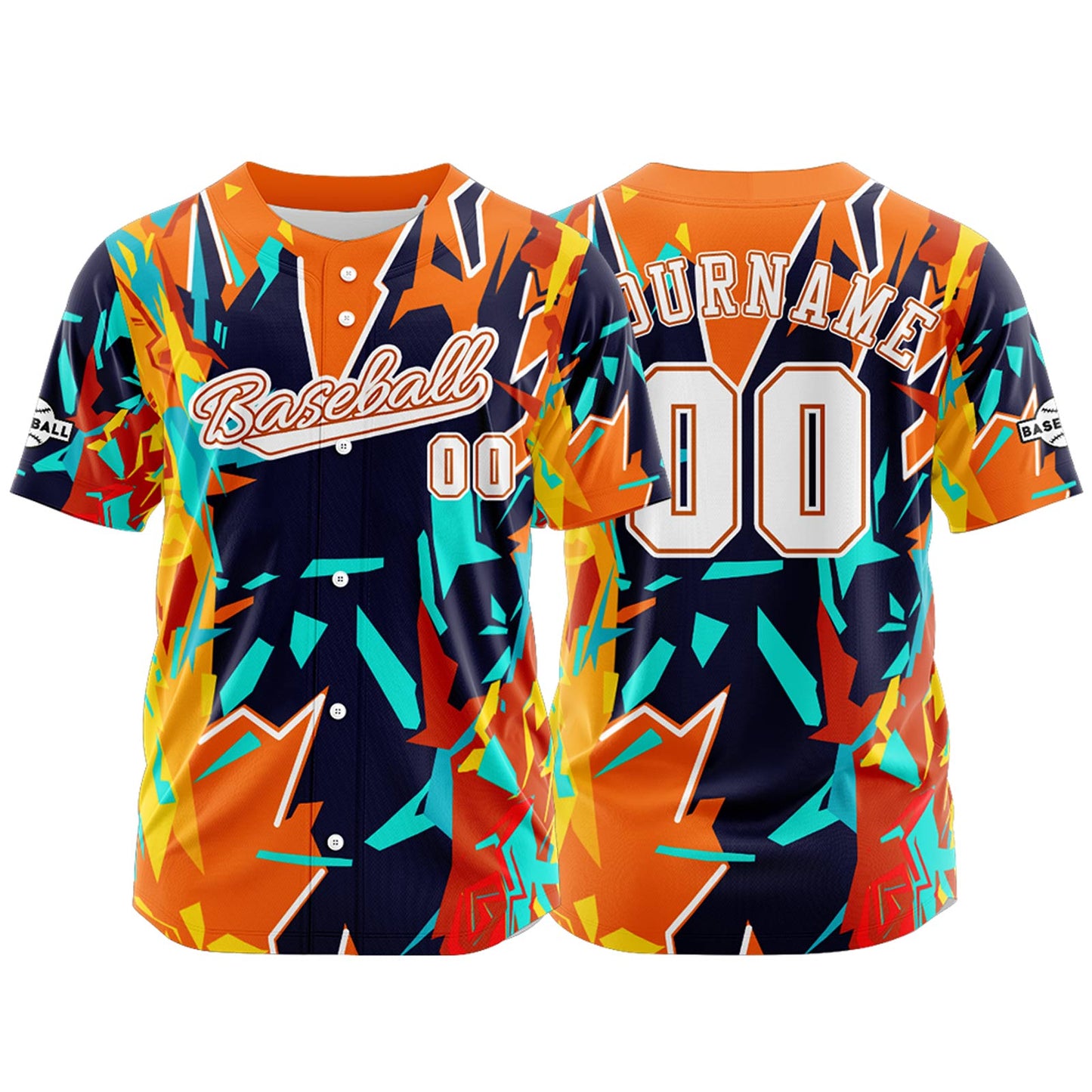 Custom Orange Dark Blue Button Down Baseball Jersey for Men Women Adult Youth Print Name Number Logo