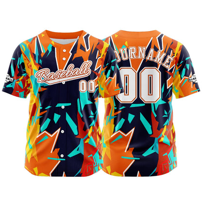 Custom Orange Dark Blue Button Down Baseball Jersey for Men Women Adult Youth Print Name Number Logo