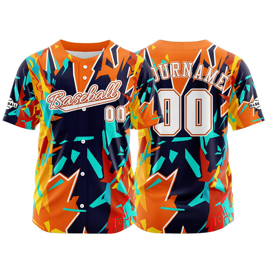 Custom Orange Dark Blue Button Down Baseball Jersey for Men Women Adult Youth Print Name Number Logo