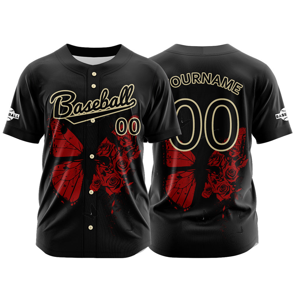 Custom Black Button Down Baseball Jersey for Men Women Adult Youth Print Name Number Logo