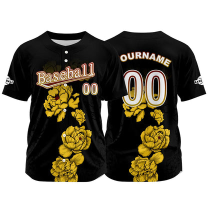 Custom Black Baseball Jersey Print Personalized Name, Number and Logo