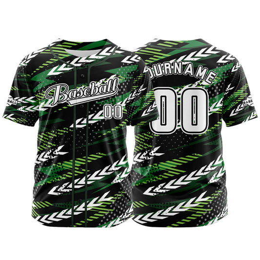 Custom Black Green Button Down Baseball Jersey for Men Women Adult Youth Print Name Number Logo