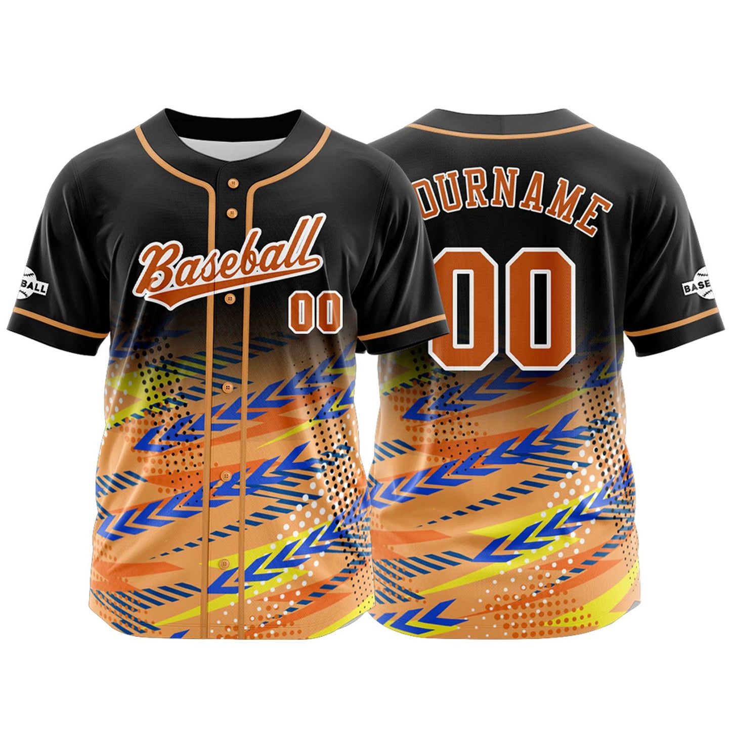Custom Black Orange Button Down Baseball Jersey for Men Women Adult Youth Print Name Number Logo