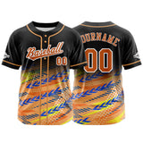 Custom Black Orange Button Down Baseball Jersey for Men Women Adult Youth Print Name Number Logo