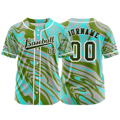 Custom Gray Green Button Down Baseball Jersey for Men Women Adult Youth Print Name Number Logo