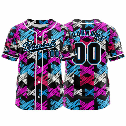 Custom Black Pink Button Down Baseball Jersey for Men Women Adult Youth Print Name Number Logo