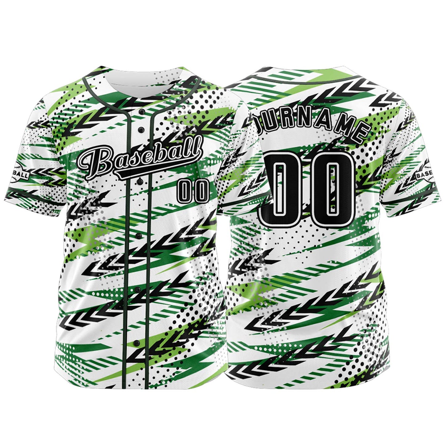 Custom White Green Button Down Baseball Jersey for Men Women Adult Youth Print Name Number Logo