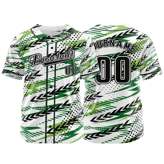 Custom White Green Button Down Baseball Jersey for Men Women Adult Youth Print Name Number Logo