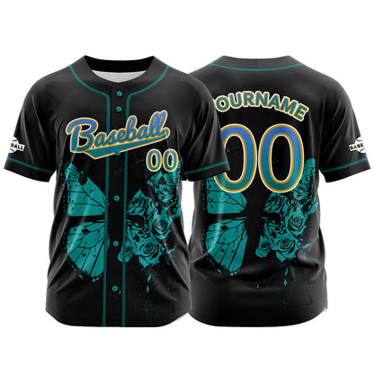 Custom Black Button Down Baseball Jersey for Men Women Adult Youth Print Name Number Logo