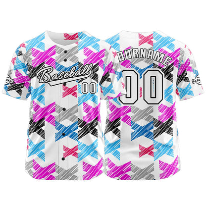 Custom White Pink Button Down Baseball Jersey for Men Women Adult Youth Print Name Number Logo
