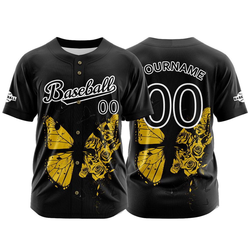 Custom Black Button Down Baseball Jersey for Men Women Adult Youth Print Name Number Logo