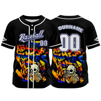 Custom Black Button Down Baseball Jersey for Men Women Adult Youth Print Name Number Logo