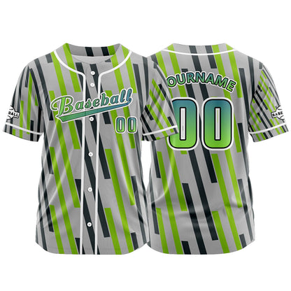Custom Gray Green Button Down Baseball Jersey for Men Women Adult Youth Print Name Number Logo
