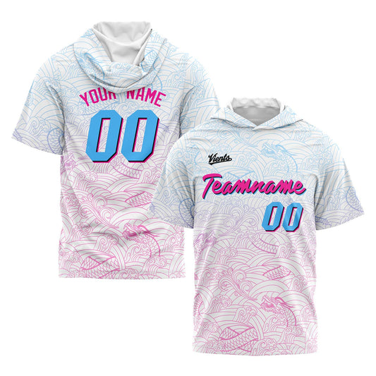 Custom White Pink Light Blue Short Sleeve Hoodies for Men Women Shirts with Hoods Printed Name Logo