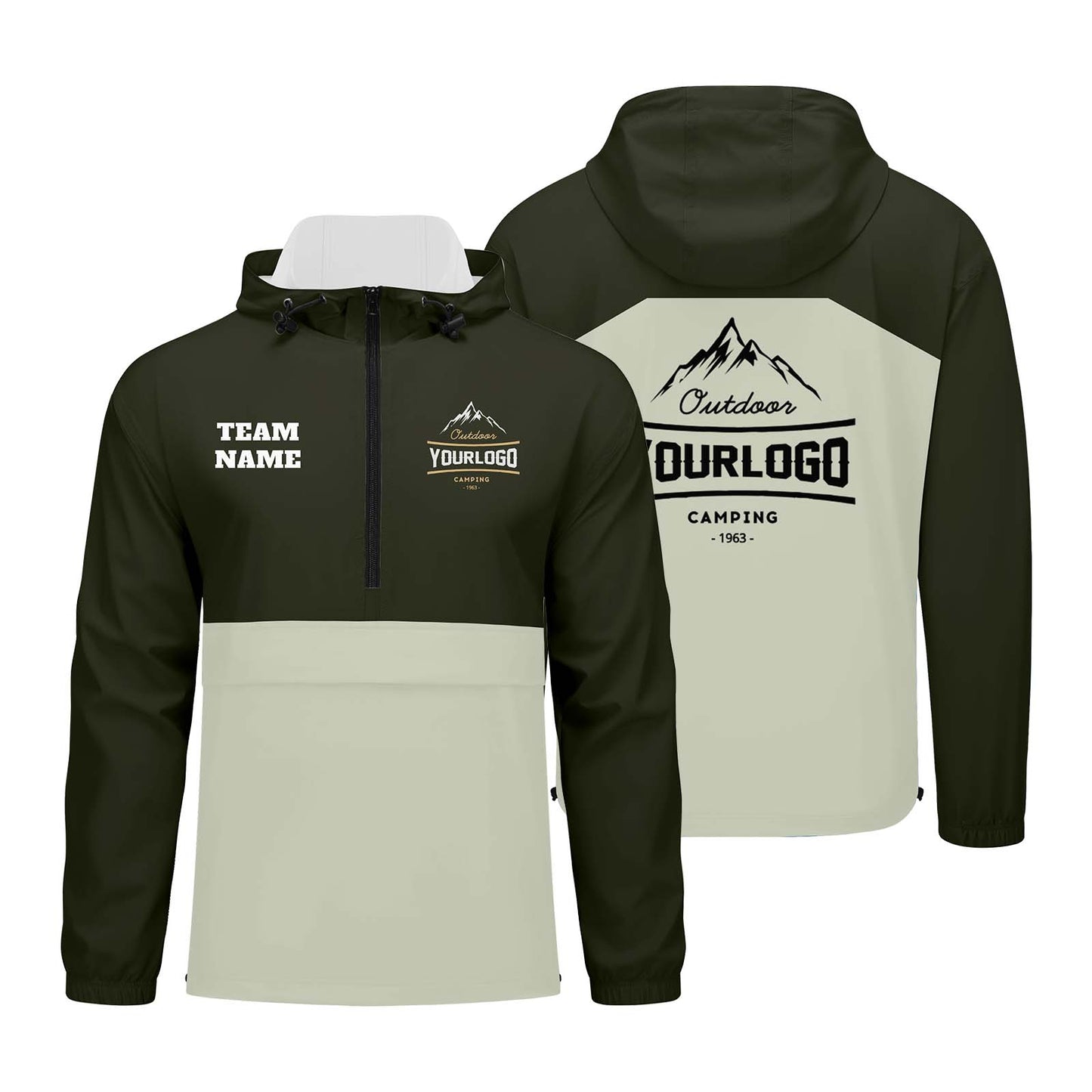 Custom Army Green Windproof Softshell  Hooded Jacket - Lightweight Full - Zip, Full Print Logos & Texts