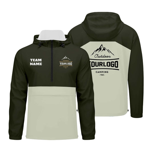 Custom Army Green Windproof Softshell  Hooded Jacket - Lightweight Full - Zip, Full Print Logos & Texts
