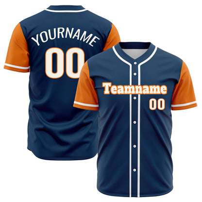 Custom Dark Blue Orange Hip Hop Baseball Jersey Stitched Printed - Personalized Name Number Shirts #BB-0919-0051